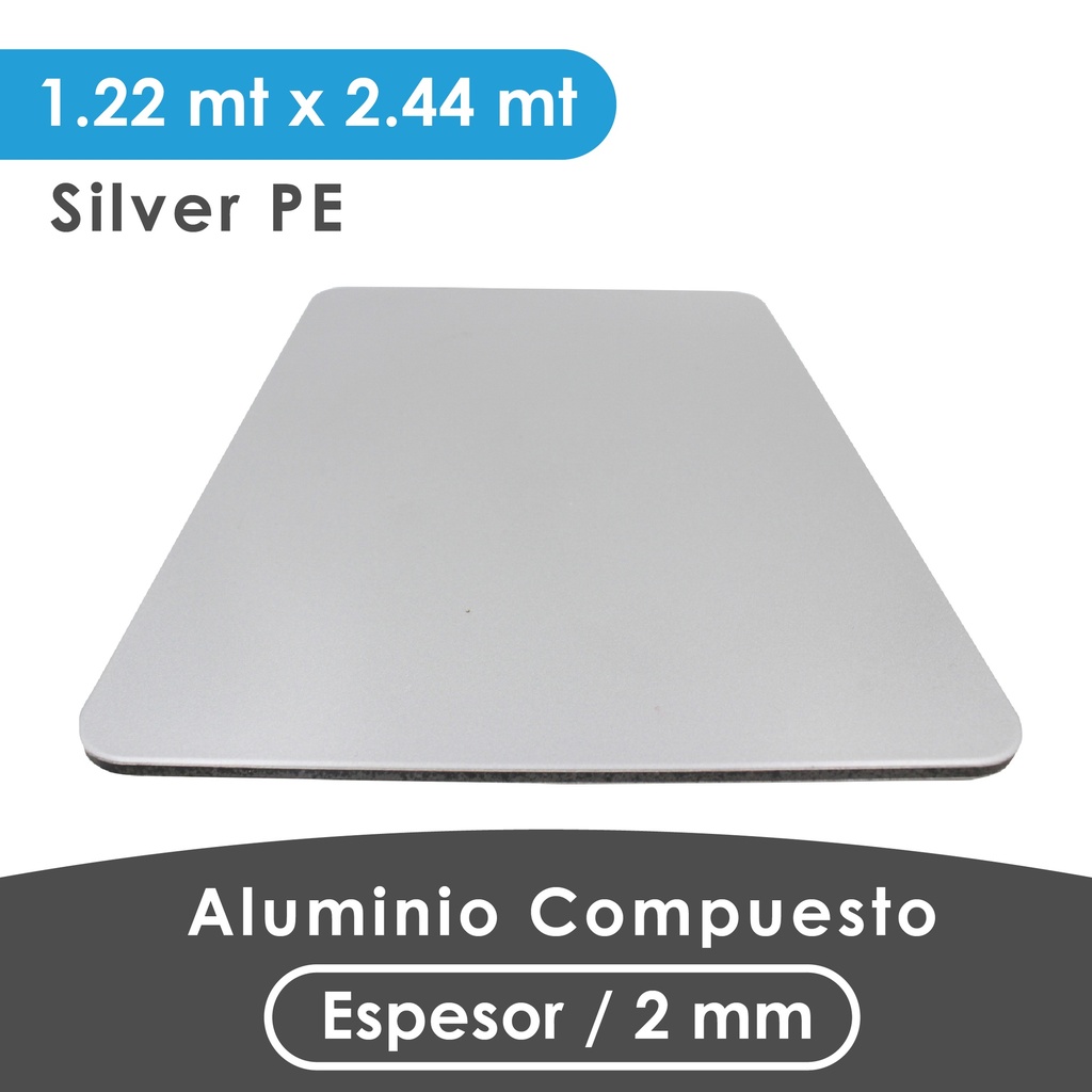 ALUMINIO COMPUESTO ALUKOMP SILVER PE 2MM/0.18 MM  1.22X2.44 MTS