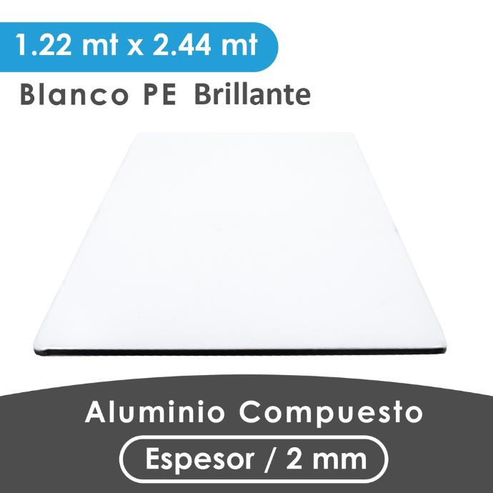 ALUMINIO COMPUESTO ALUKOMP BLANCO GLOSSY PE 2MM/0.18MM  1.22X2.44 MTS