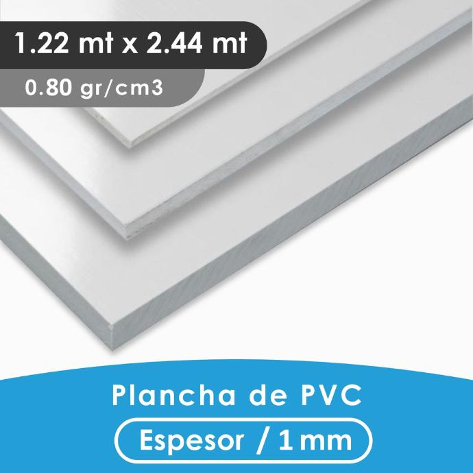 PLANCHA PVC MGRAF BLANCA 1MM 0.8 DENSIDAD 1.22X2.44 MTS