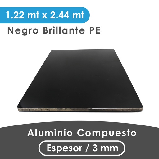 [405000018003] ALUMINIO COMPUESTO ALUKOMP NEGRO GLOSSY PE 3MM/ 0.18 MM  1.22X2.44 MTS