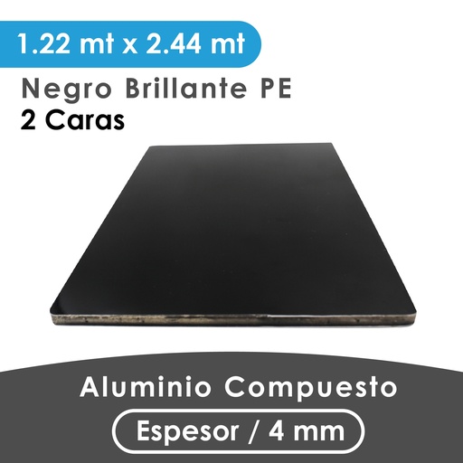 [406030128258] ALUMINIO COMPUESTO ALUKOMP NEGRO AMBOS LADOS BRILLANTE PE 4MM/0.30MM 1.22X2.44 MTS